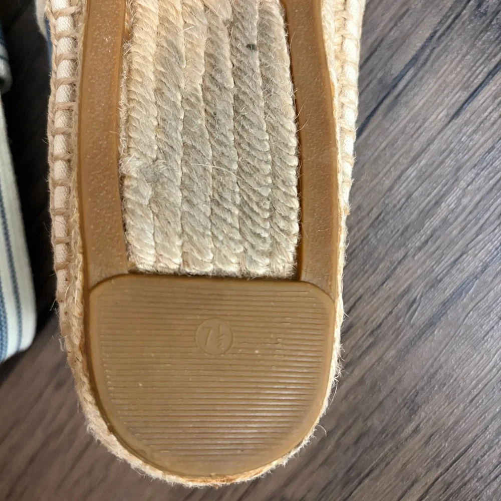 Tory Burch Espadrille Navy White Striped Canvas Braided Jute Sole Womens 7.5